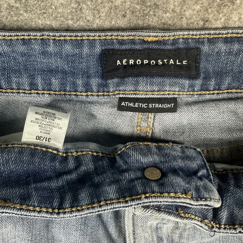 Aeropostale Athletic‎ Straight Jeans 31/30 Blue Light Wash Stretch Denim